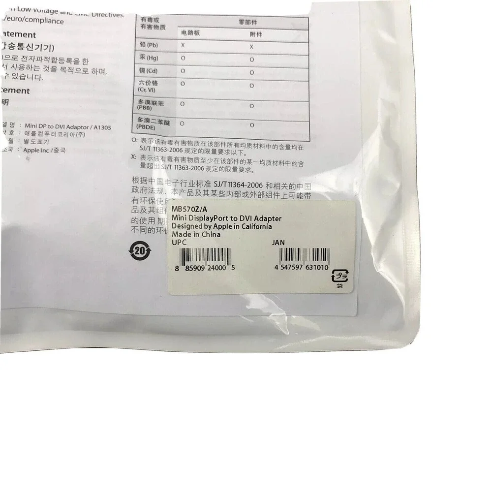 New GENUINE Apple Mini DVI to DVI Adapter M9321G/B White OEM New Original Sealed